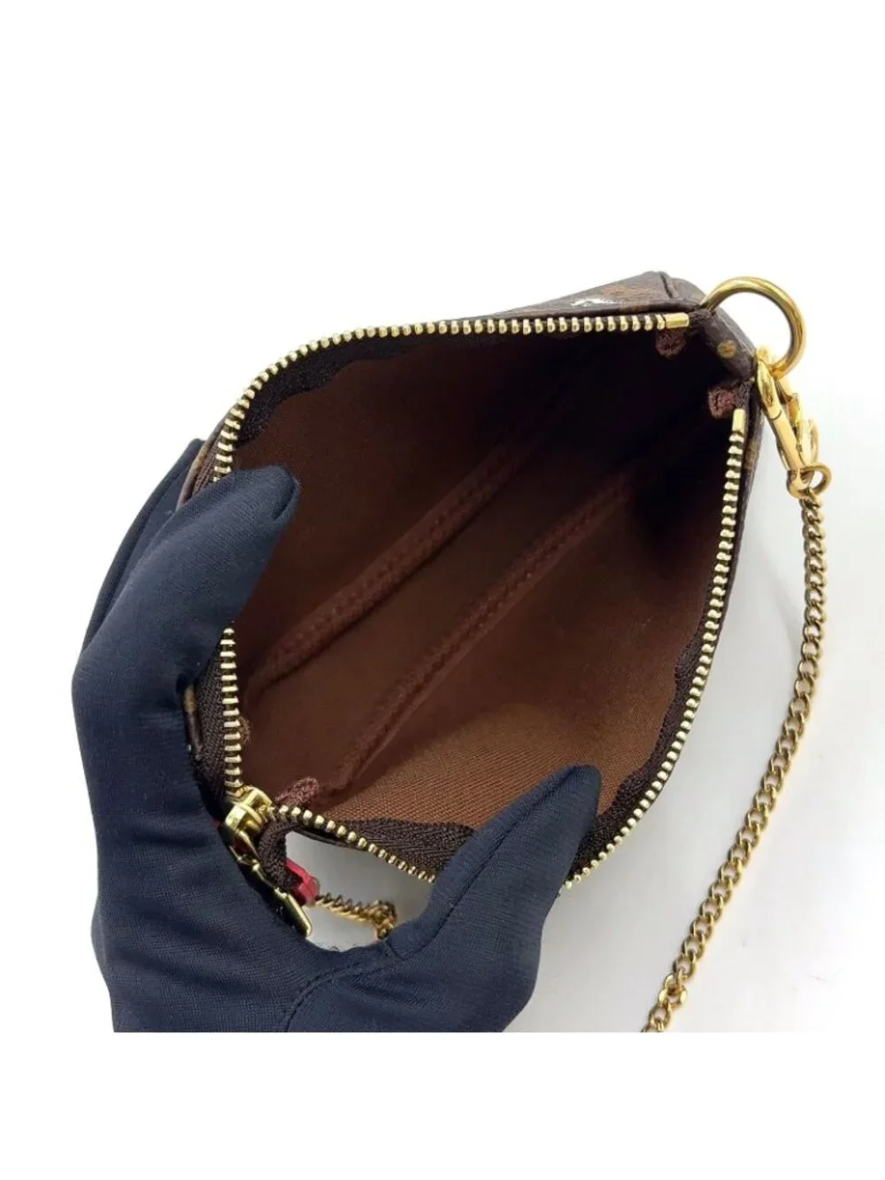 Louis Vuitton Mini Pochette Accessoires Illustre Monogram Brown Handbag Gold